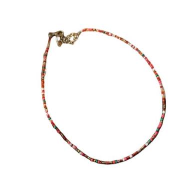 Imagem de TINCOLIA Colar colorido feito à mão com contas étnicas, gargantilha, corrente boêmia com joias