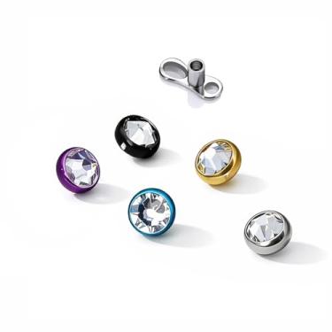 Imagem de QUZIONE Conjunto de joias de piercing dérmico – Âncora de perfuração de superfície 14G + 4 tops micro dérmicos de zircônia cúbica (3/4/5/7 mm) – Joias de piercing dérmico de grau de implante para