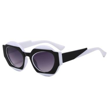 Imagem de Óculos de Sol Retrô Oval Bicolor Feminino Moda Lentes Degradê Transparentes UV400 Óculos de Sol Masculinos Punk Leopardo (Branco, Preto e Cinza)