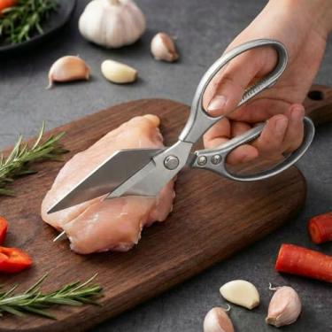 Imagem de Tesouras de cozinha, tesouras de aves resistentes, tesouras de cozinha japonesas para carne ossos de frango peru, presentes de Natal para homens e mulheres, prata