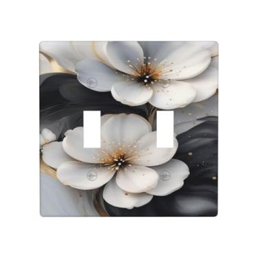 Imagem de Capas decorativas para interruptores de luz, flores brancas, 2 gangs, placa de parede com interruptor duplo, capa decorativa para decoração de casa