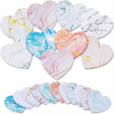 Imagem de 24 peças de notas adesivas em forma de coração em aquarela, bloco de notas adesivas para presente de Dia dos Namorados, notas fofas, coloridas, adesivas, para escritório, material escolar, 7,6 x 7,6 cm (cor mármore)