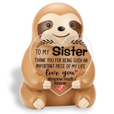 Imagem de CWGOTC Presentes de irmã para mulheres adolescentes preguiça, estatueta de amizade sentimental de melhor amiga ou família, aniversário de irmã com mensagem positiva, lembrança de decoração de mesa