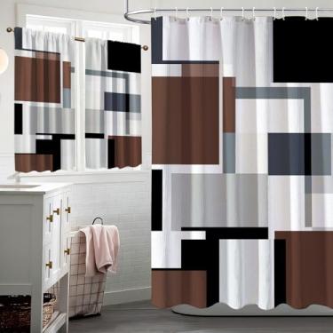 Imagem de KINUUIS Conjunto de cortina de chuveiro de 3 peças, conjunto de cortinas de banheiro com cortinas de janela combinando, cortina de chuveiro 72 × 72 e 2 painéis de janela, decoração de banheiro moderna
