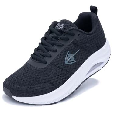 Imagem de RomenSi Sapatos femininos com bico largo, suporte de arco, tênis atlético, largo, para fascite plantar, 36-42, Preto, 9 Wide