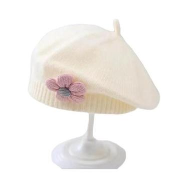 Imagem de Gorro De Inverno Quente Para Meninas Bebês, Chapéu De Flor Tricotado, 