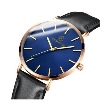 Imagem de Relógio De Pulso De Luxo Ultra Fino Para Homens Em Couro Quartz KEMANQ