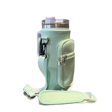 Imagem de Bolsa Porta Garrafas De Água Compatível Com Copo 40oz 1,2 Litro Para Celular Chaveiro Com Alça De Ombro Ajustável (Verde)