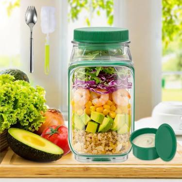 Imagem de Laghura Pote de salada com abertura lateral – Recipiente de salada portátil à prova de vazamento com copo de molho e tampa, design de tampa a tigela, seguro para lava-louças e freezer para escritório