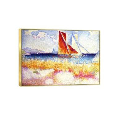 Imagem de Impressão em tela de paisagem pronta para pendurar - Pintura de arte de parede famosa - Regata-Decoração de casa moderna Imagem de moldura dourada 70 x 100 cm 27 x 39 pol