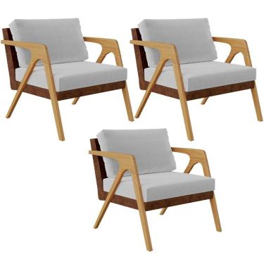 Imagem de Kit 3 Poltronas Pietra L02 Couríssimo Marrom Linho Cinza