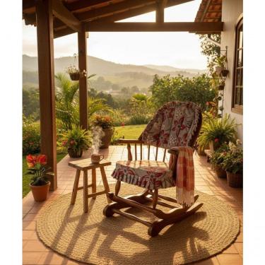 Imagem de Cadeira De Balanço Chenile Bali 90/40 X 60 X 50 - Madeira Maciça - Móveis De Gramado - Castanho
