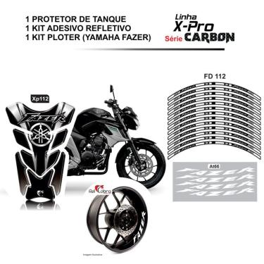 Imagem de Combo Protetor Adesivo Tanque E Aro Moto Yamaha Fazer Prata/Preto Preto E Cinza