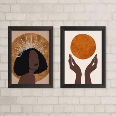 Imagem de Kit 2 Quadros Boho Mulher Negra 45x34cm - Madeira Branca - Quadros On-