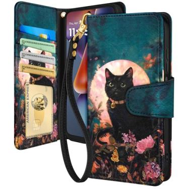 Imagem de Toycamp Capa carteira para Moto G 2025 - com alça de pulso, capa flip de couro com bloqueio RFID, 4 porta-cartões para Motorola Moto G 2025, linda estética para mulheres, pintura de gato