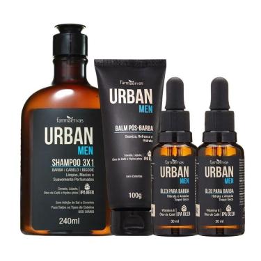 Imagem de Kit Shampoo Masculino 3×1 Balm Hidratante Pós E 2 óleos Para Barba Urban Men