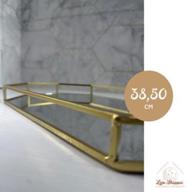 Imagem de Bandeja Espelhada Luxo Decorativa Dourada Banheiro Cozinha Sala de Est