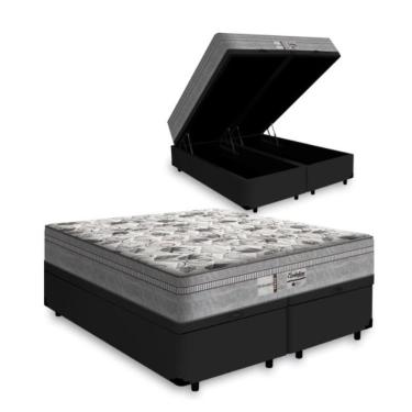 Imagem de Cama Box Baú Casal Bipartido - Tecido Sintético Preto Colchão De Molas Ensacadas - Probel - Evolution