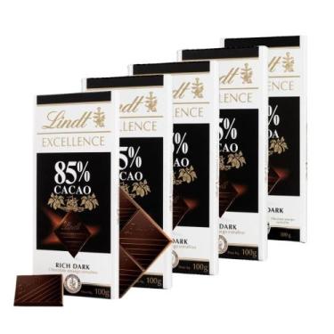 Imagem de 5 Barras Chocolate - 85% Cacau - Lindt Excellence, 85% Cacau