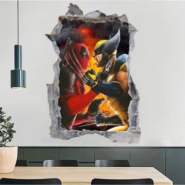 Imagem de Adesivo de parede Deadpool vs Wolverine 3D para fãs da Marvel
