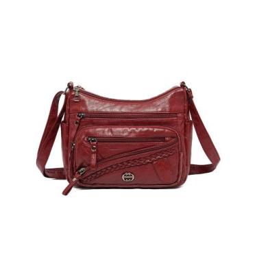 Imagem de Bolsa tiracolo feminina de couro poliuretano macio com vários comparti