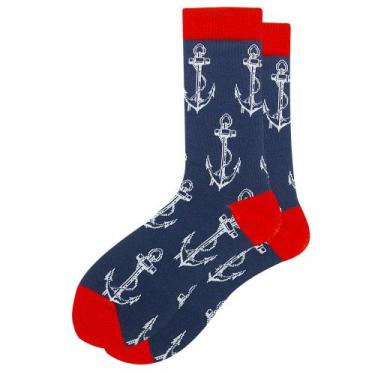 Imagem de Meias Nautical Anchor Cotton Crew para homens em azul marinho x5 pares