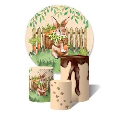 Imagem de Kit Painel Redondo e Trio de Capas de Cilindros Feliz Páscoa Coelho - 