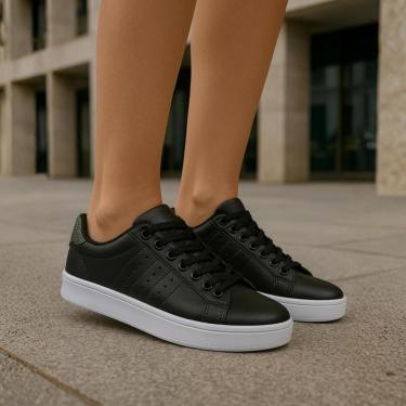 Imagem de Tênis Feminino Preto Branco Casual Bonito Para Dia a Dia Conforto Lançamento Macio-Feminino