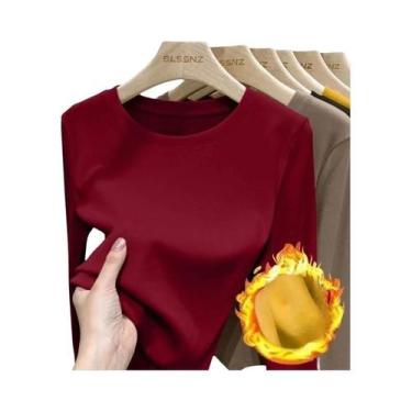Imagem de Camiseta Térmica Feminina De Manga Longa Com Gola Redonda, Cor Sólida,