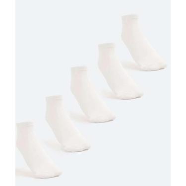 Imagem de Kit 5 Pares Meias Soquete Feminina Básicas Marisa-63350, 34/39, Branco