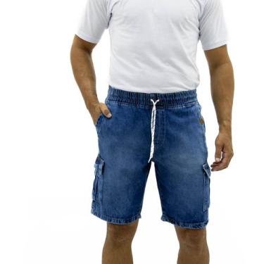 Imagem de Bermuda Jeans Masculina Cargo Marmorizada Cós Elástico Cordão - EKCESS