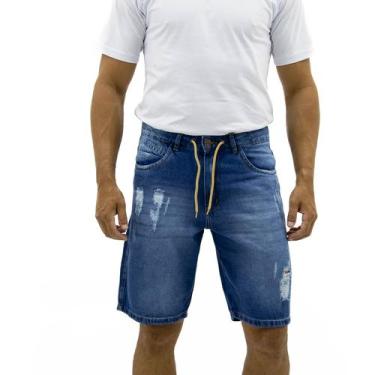 Imagem de Bermuda Jeans Masculina Streetwear com Cordão e Detalhes Destroyed - E