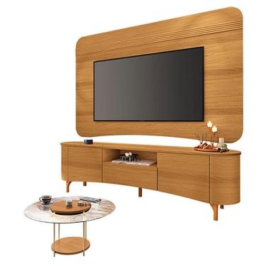 Imagem de Rack Bancada Elara E Painel Armony Cinamomo Com Mesa De Centro Sky Com Tampo De Vidro Cinamomo - Hb Móveis