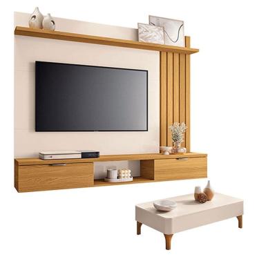 Imagem de Painel Suspenso Lets Cinamomo Off White com Mesa de Centro Liz Off White - HB Móveis