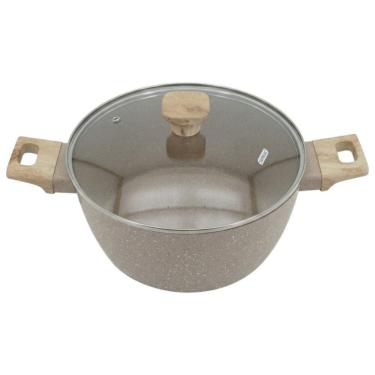 Imagem de Panela Caçarola Indução Antiaderente Marble 24cm Cabo De Madeira