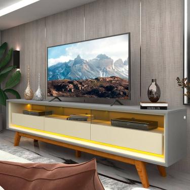 Imagem de Rack para TV Até 85 Polegadas Requinte 3 Gavetas 100% Mdf com Pés e Led Cinza/Off White - Gelius