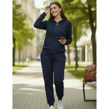 Imagem de Casaco Feminino Conjunto de Moletom Flanelado Moleton Feminino Calça e Blusa Com Ziper...