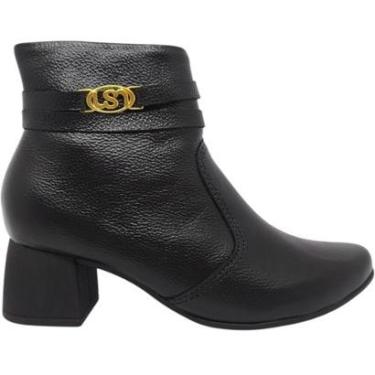 Imagem de Bota Feminina Casual Dia a Dia Passeio Cano Baixo Salto Bloco Em Couro Ultra Conforto U...