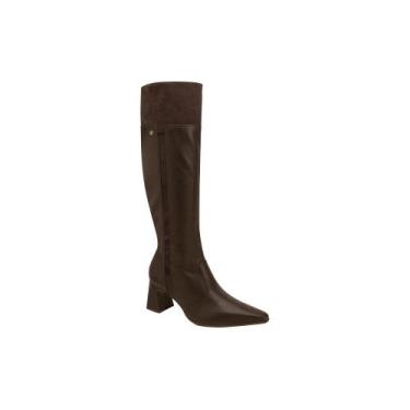 Imagem de Bota Feminina Piccadilly Montaria Bico Fino Salto Geometrico, 37, Choc