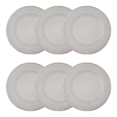 Imagem de Conjunto Com 6 Pratos De Cerâmica Cinza 20cm Para Sobremesa Pós Almoço