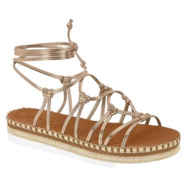 Imagem de Sandália Moleca Papete Flatform Amarração Feminina, Ouro rosado, 35