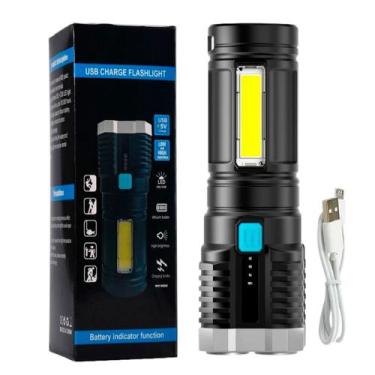 Imagem de Lanterna led potente recarregável alta luminosidade com indicador de b