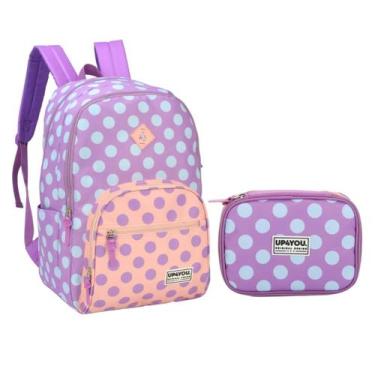Imagem de Kit Mochila e Estojo Duplo Juvenil Up4You Póa 47061-64, Roxo
