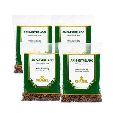 Imagem de Kit 4 Anis Estrelado Chamel 20g Grãos Embalagem Lacrada