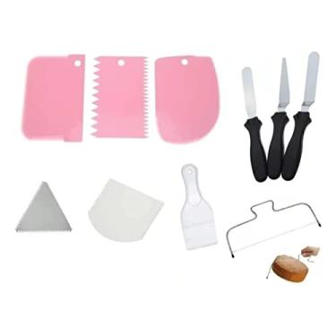 Imagem de Kit 6 Espátulas Raspador Bolo + 3 Espátulas Inox + Nivelador