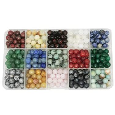 Imagem de 400 peças de contas redondas naturais de pedra preciosa com gravação de cristais, pedras preciosas soltas, tamanho do orifício de 1 mm DIY contas lisas para fabricação de pulseiras, colares, brincos, joias, caixa embalada (15 cores-1,8 mm)