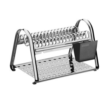 Imagem de Escorredor de Louça Tramontina Ciclo em Aço Inox com Porta Talheres Preto Tramontina