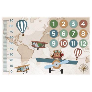 Imagem de Tapete Mesversario Cenario Para Fotos Com Moldura Ursinho Aviador 100% Poliester Menino