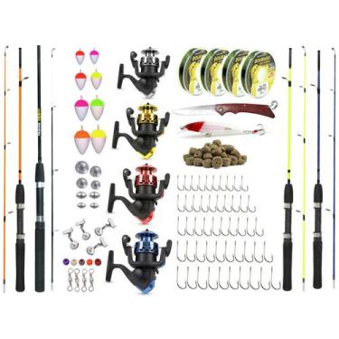 Kit De Pesca Completo C/ 4 Varas + 4 Molinetes + Acessórios