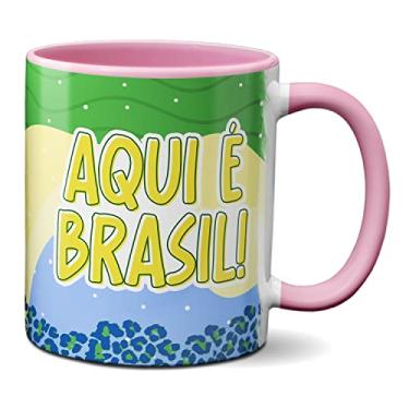 Imagem de Caneca Aqui É Brasil Rivais Sim Inimigos Também Copa 2022 (Rosa)